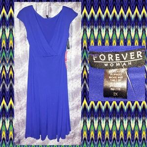 Forever Woman brand Purplish Blue Soft Knit Swing A-Line Dress Sz 2X(14/16/18)